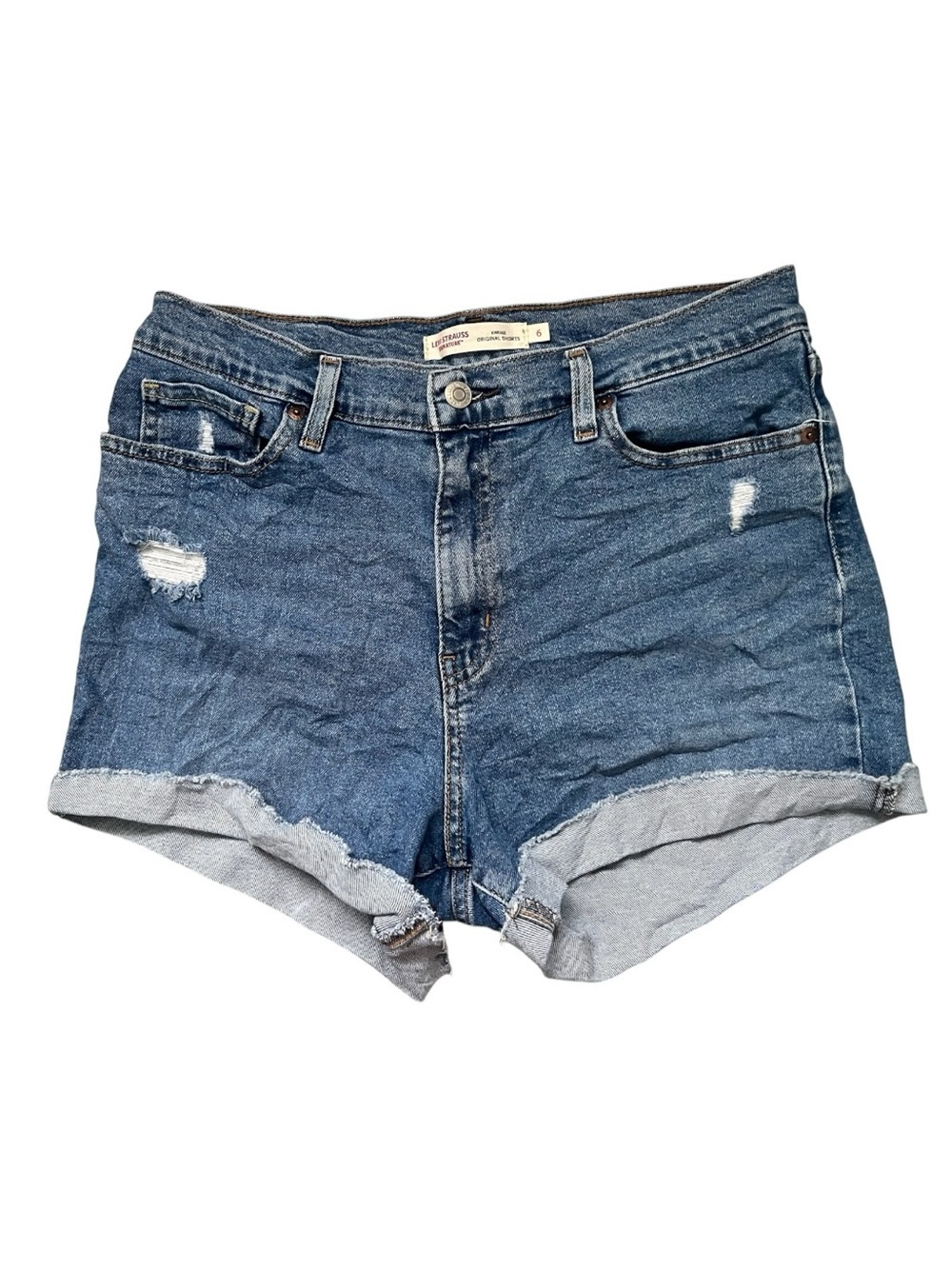 Levi’s vintage original medium wash distressed denim shorts